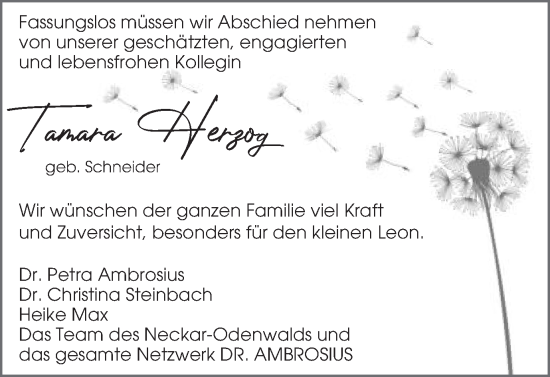 Traueranzeige von Tamara Herzog von Schwäbische Post
