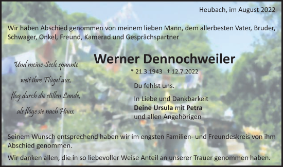 Traueranzeige von Werner Dennochweiler von Gmünder Tagespost