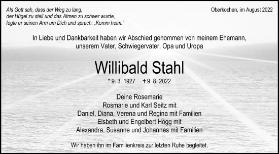 Traueranzeige von Willibald Stahl von Schwäbische Post