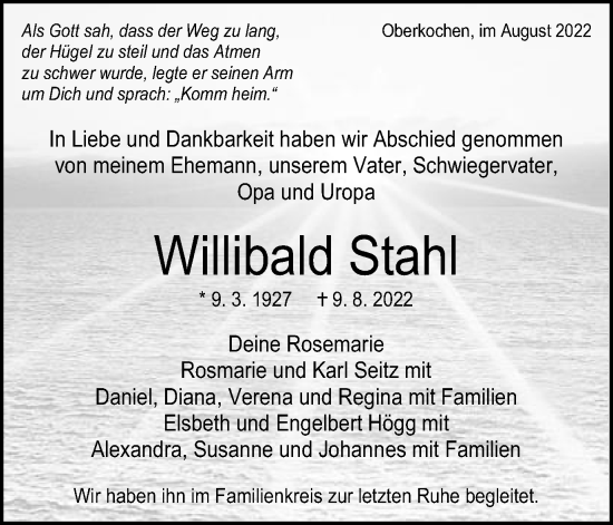 Traueranzeige von Willibald Stahl von Amtsblatt_Oko