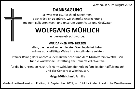 Traueranzeige von Wolfgang Mühlich von Schwäbische Post
