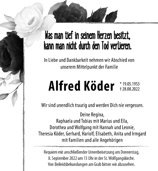 Traueranzeige von Alfred Köder von Schwäbische Post