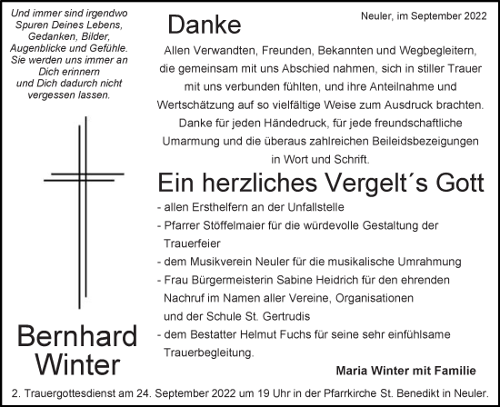 Traueranzeige von Bernhard Winter von Schwäbische Post