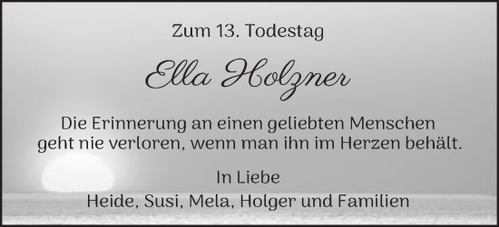 Traueranzeige von Ella Holzner von Schwäbische Post