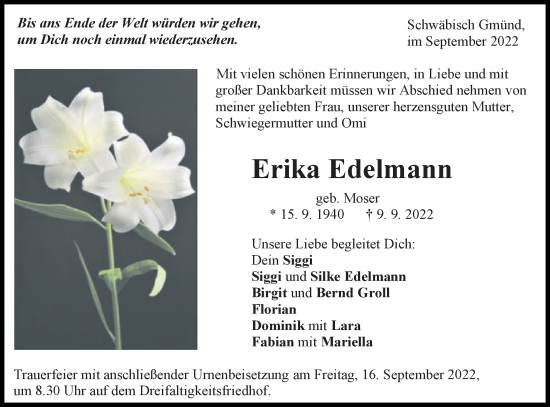 Traueranzeige von Erika Edelmann