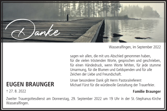 Traueranzeige von Eugen Braunger von Schwäbische Post