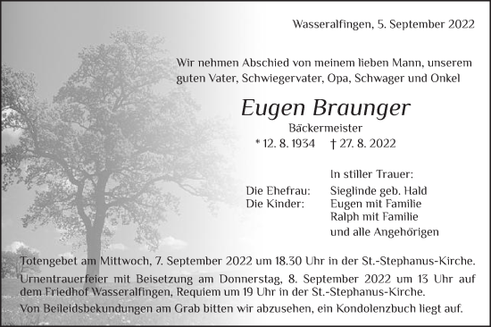 Traueranzeige von Eugen Braunger von Schwäbische Post