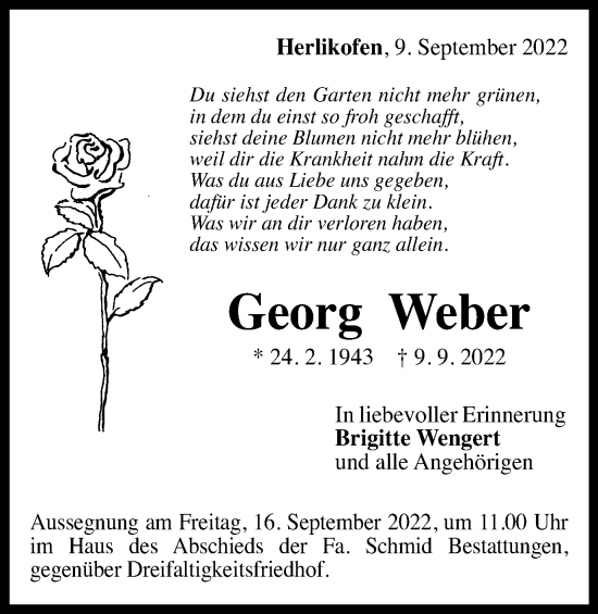 Traueranzeige von Georg Weber von Gmünder Tagespost