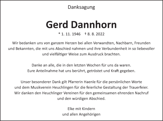 Traueranzeige von Gerd Dannhorn von Gmünder Tagespost