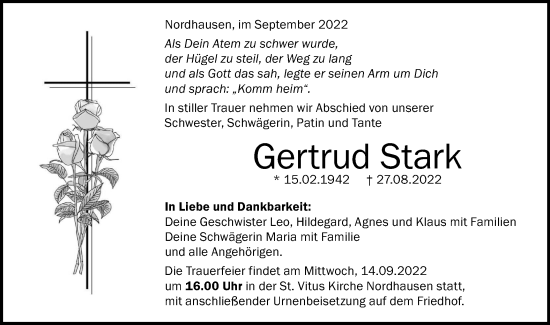 Traueranzeige von Gertrud Stark von Schwäbische Post