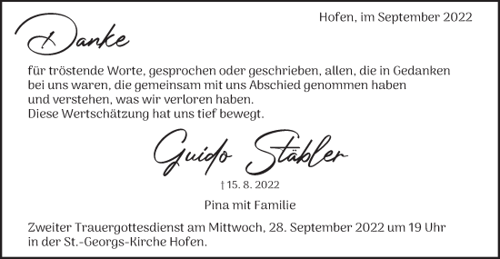 Traueranzeige von Guido Stäbler von Schwäbische Post