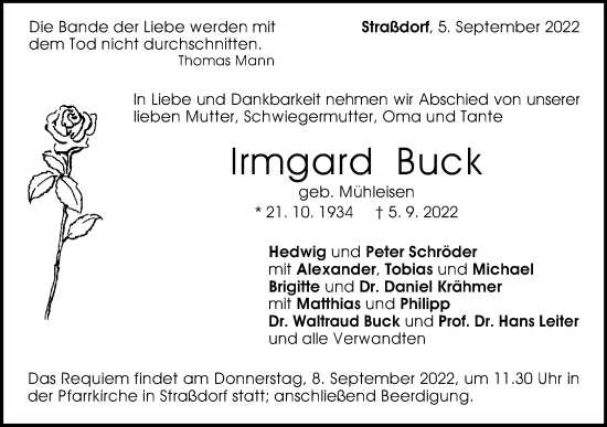 Traueranzeige von Irmgard Buck von Gmünder Tagespost