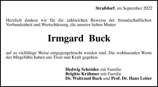 Traueranzeige von Irmgard Buck von Gmünder Tagespost