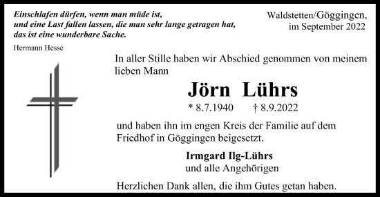 Traueranzeige von Jörn Lührs