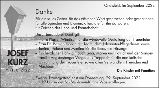 Traueranzeige von Josef Kurz von Schwäbische Post