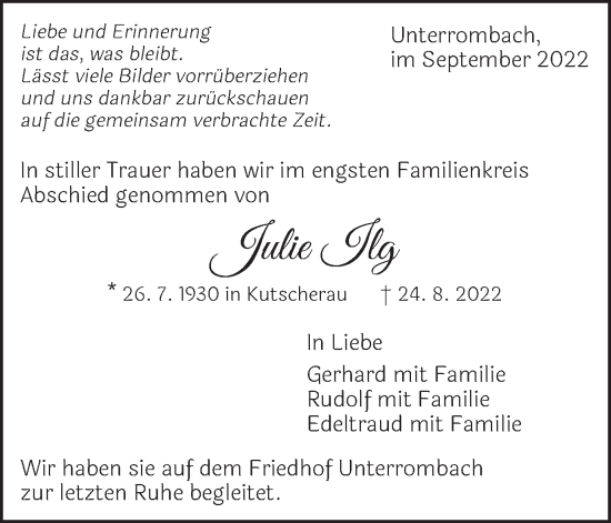 Traueranzeige von Julie Ilg von Schwäbische Post