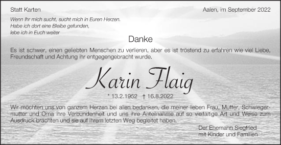 Traueranzeige von Karin Flaig von Schwäbische Post