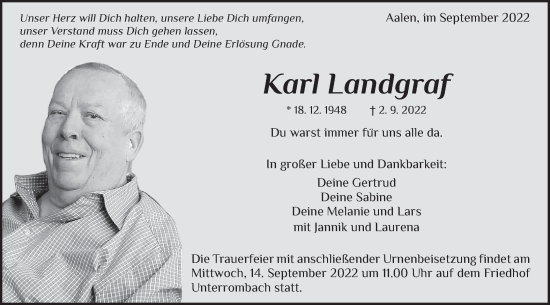 Traueranzeige von Karl Landgraf von Schwäbische Post