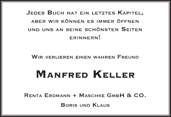 Traueranzeige von Manfred Keller von Schwäbische Post