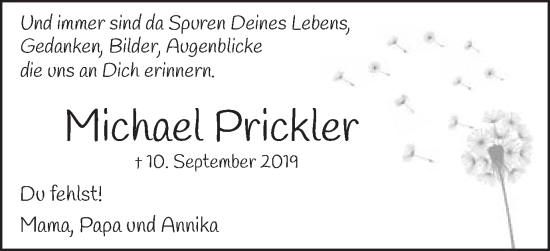 Traueranzeige von Michael Prickler von Schwäbische Post