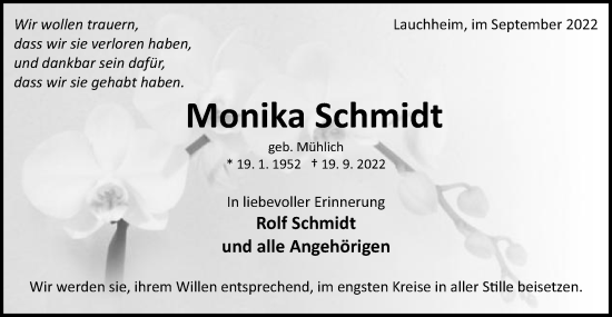 Traueranzeige von Monika Schmidt von Schwäbische Post