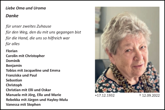 Traueranzeige von Oma  von Schwäbische Post