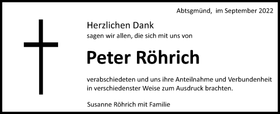Traueranzeige von Peter Röhrich von Schwäbische Post