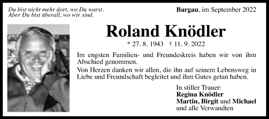 Traueranzeige von Roland Knödler von Gmünder Tagespost