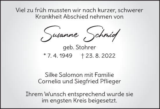 Traueranzeige von Susanne Schmid von Gmünder Tagespost