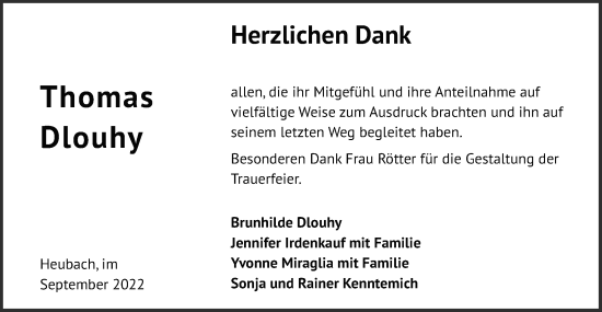 Traueranzeige von Thomas Dlouhy von Gmünder Tagespost