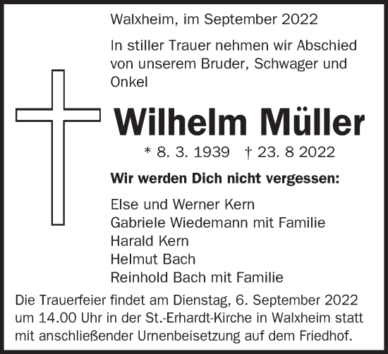 Traueranzeige von Wilhelm Müller von Schwäbische Post