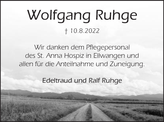 Traueranzeige von Wolfgang Ruhge von Schwäbische Post
