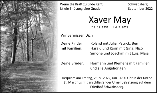 Traueranzeige von Xaver May von Schwäbische Post