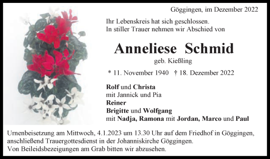 Traueranzeige von Anneliese Schmid