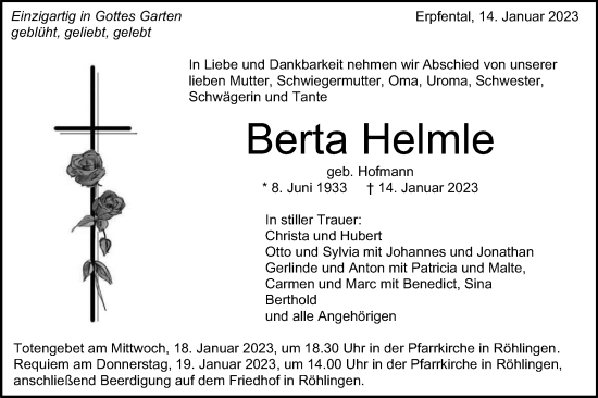 Traueranzeige von Berta Helmle