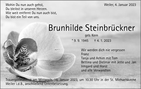 Traueranzeige von Brunhilde Steinbrückner