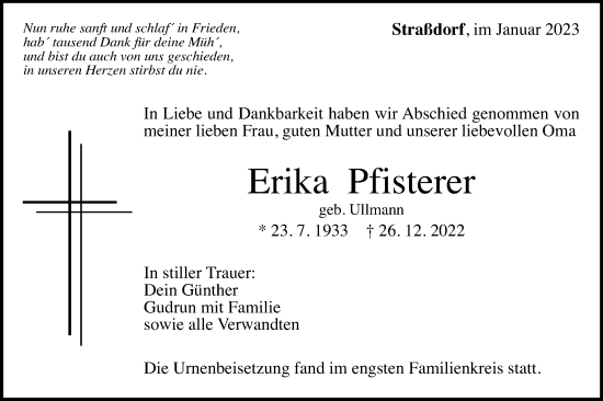 Traueranzeige von Erika Pfisterer von Gmünder Tagespost