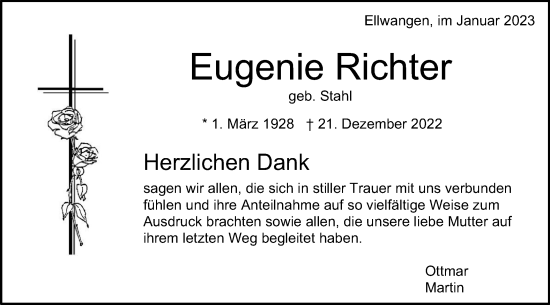 Traueranzeige von Eugenie Richter