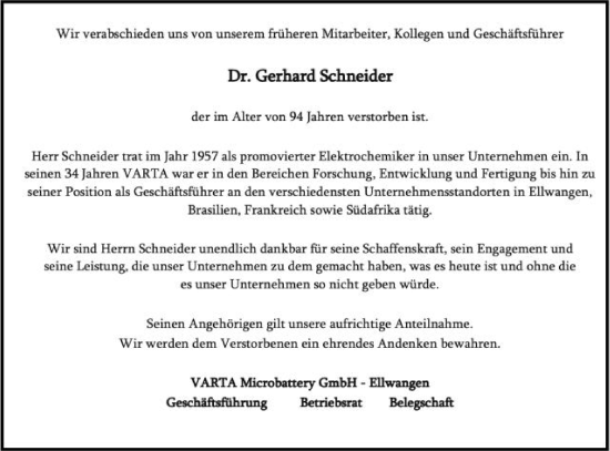 Traueranzeige von Gerhard Schneider