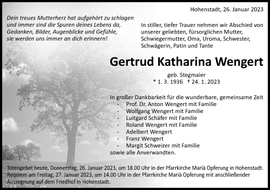 Traueranzeige von Gertrud Katharina Wengert von Schwäbische Post