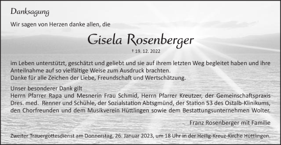 Traueranzeige von Gisela Rosenberger von Schwäbische Post