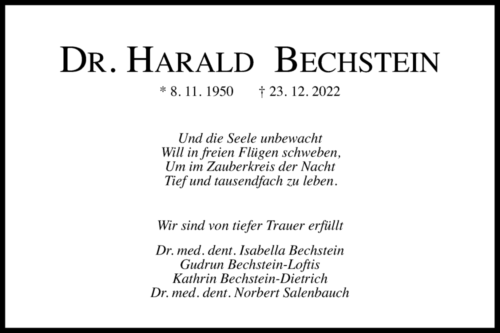  Traueranzeige für Harald Bechstein vom 21.01.2023 aus Gmünder Tagespost