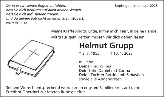 Traueranzeige von Helmut Grupp von Schwäbische Post
