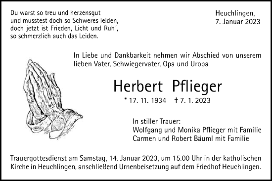 Traueranzeige von Herbert Pflieger
