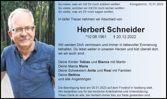 Traueranzeige von Herbert Schneider von Schwäbische Post