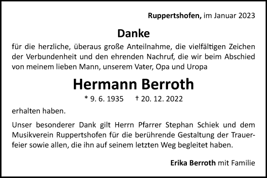 Traueranzeige von Hermann Berroth von Gmünder Tagespost