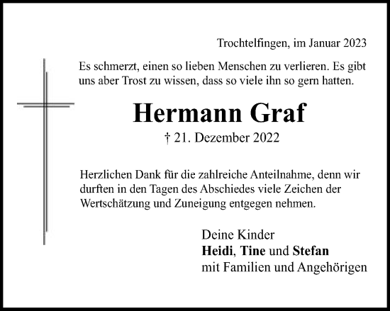 Traueranzeige von Hermann Graf von Bopfinger Stadtanzeiger