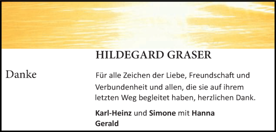 Traueranzeige von Hildegard Graser von Schwäbische Post