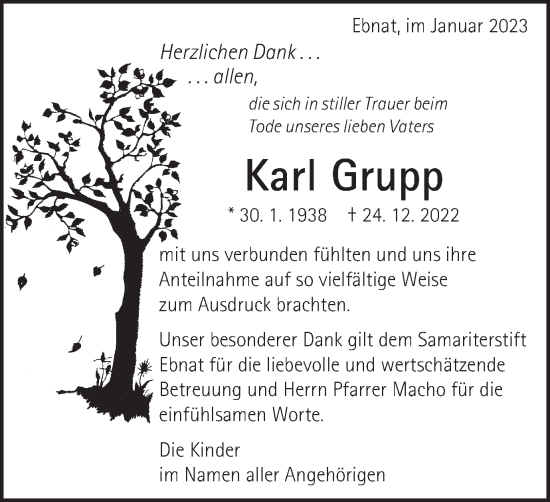 Traueranzeige von Karl Grupp von Schwäbische Post