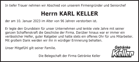 Traueranzeige von Karl Keller von Schwäbische Post